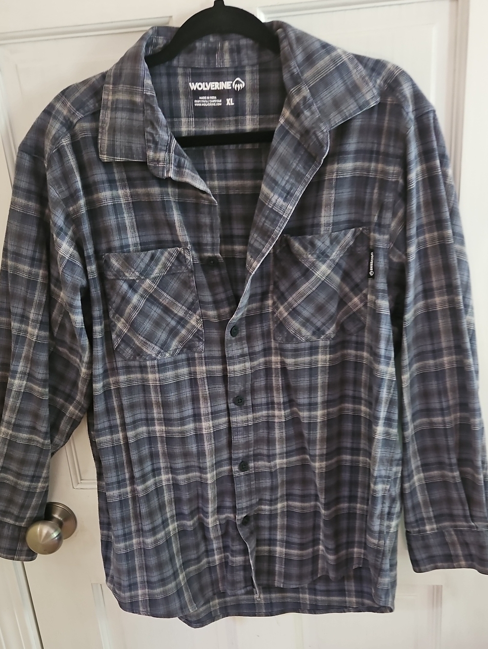 Wolverine Gray and Blue Plaid Button-Down Work Shirt XL